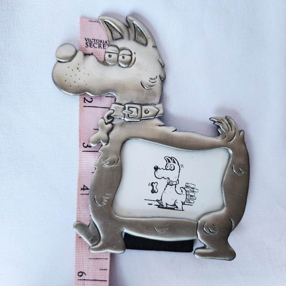 Vintage Cartoon Dog Pewter Tone Picture Frame 90s Funny Puppy Desk Decor 2"x3" - Picture 7 of 9
